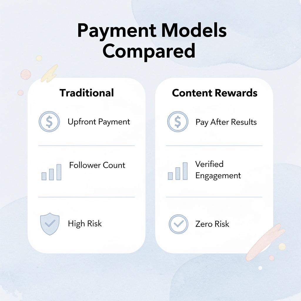 Comparison table showing traditional vs Content Rewards payment models