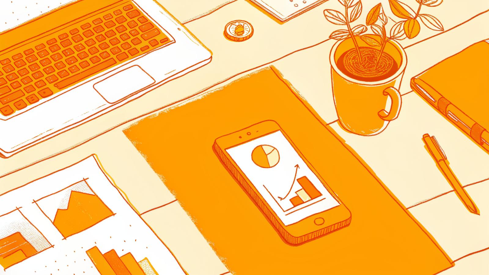 Smartphone video editor beside a revenue dashboard on a tidy creator's desk