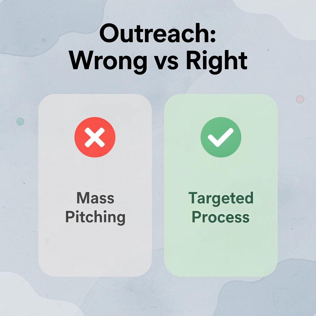 Before and after infographic comparing mass pitching versus targeted outreach process