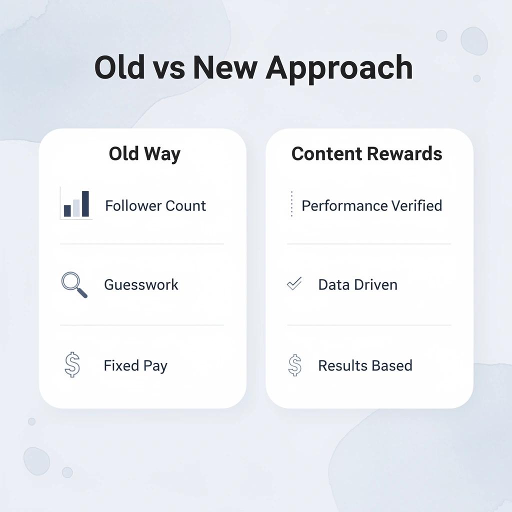 Infographic comparing old influencer marketing approach versus Content Rewards system