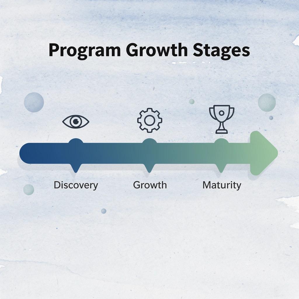 Arrow progression showing three stages of influencer program growth