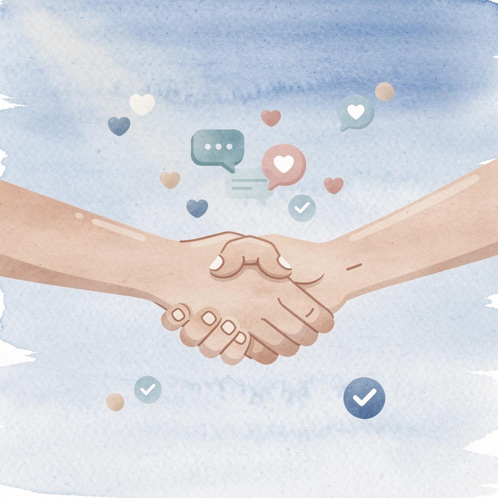 Scene illustration of a handshake representing brand and creator collaborations