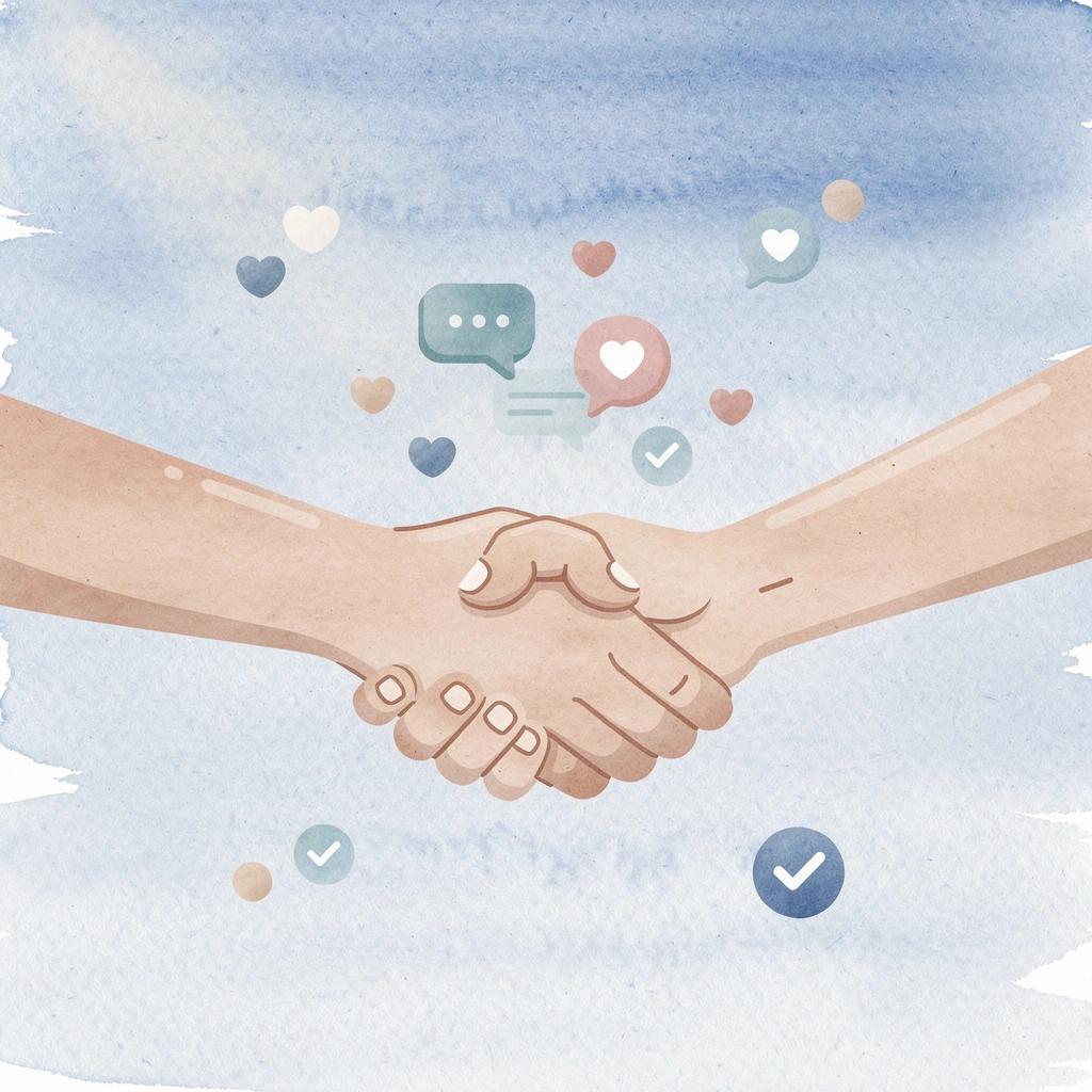 Scene illustration of a handshake representing brand and creator collaborations