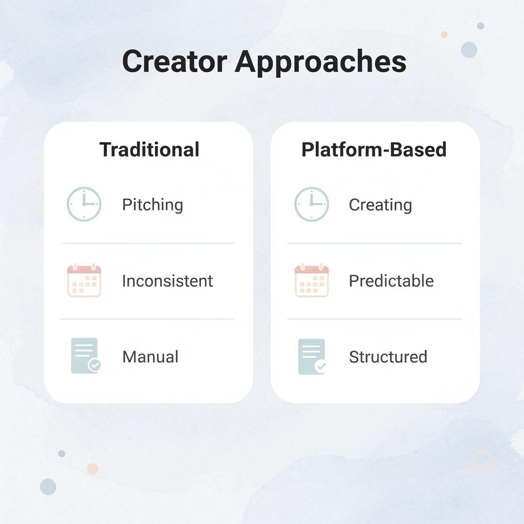 Comparison of traditional vs platform-based creator approaches