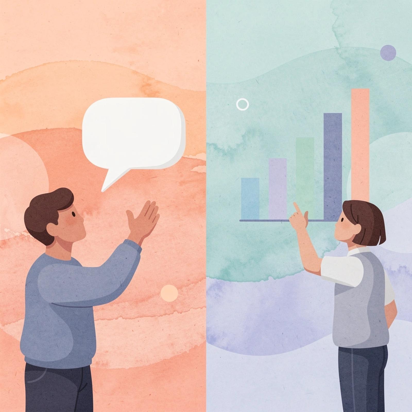 Split scene illustration comparing traditional influencer marketing versus performance-based scaling approach