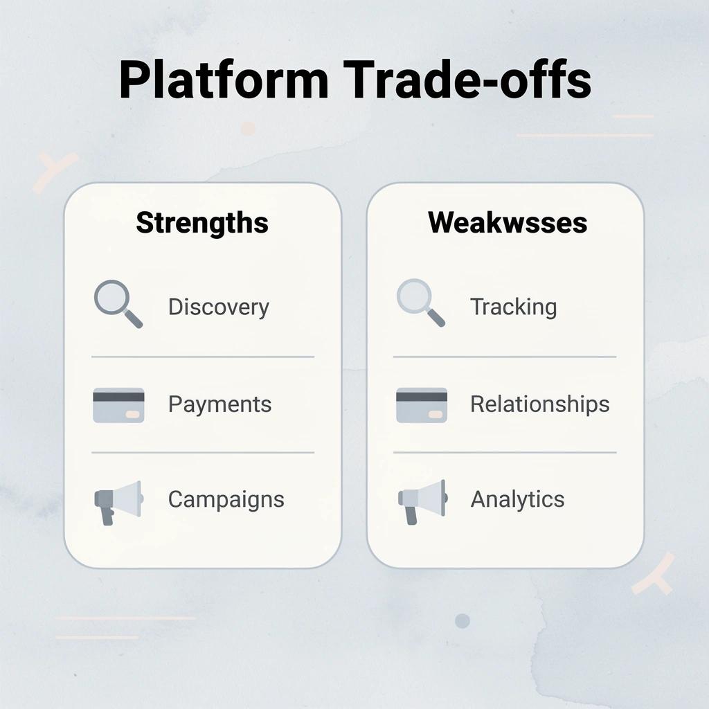 Comparison chart showing platform strengths versus weaknesses