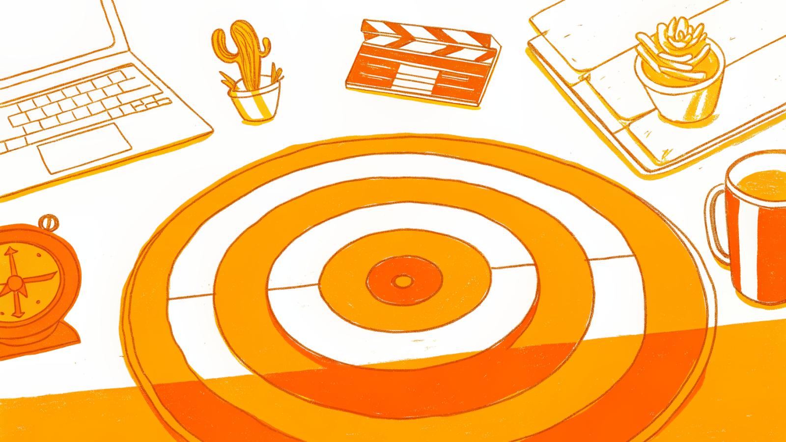Five UGC platform criteria illustrated as a bullseye on a creator's desk
