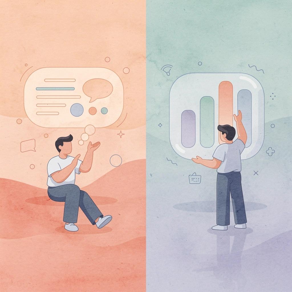 Split scene showing contrast between chasing followers versus focusing on income