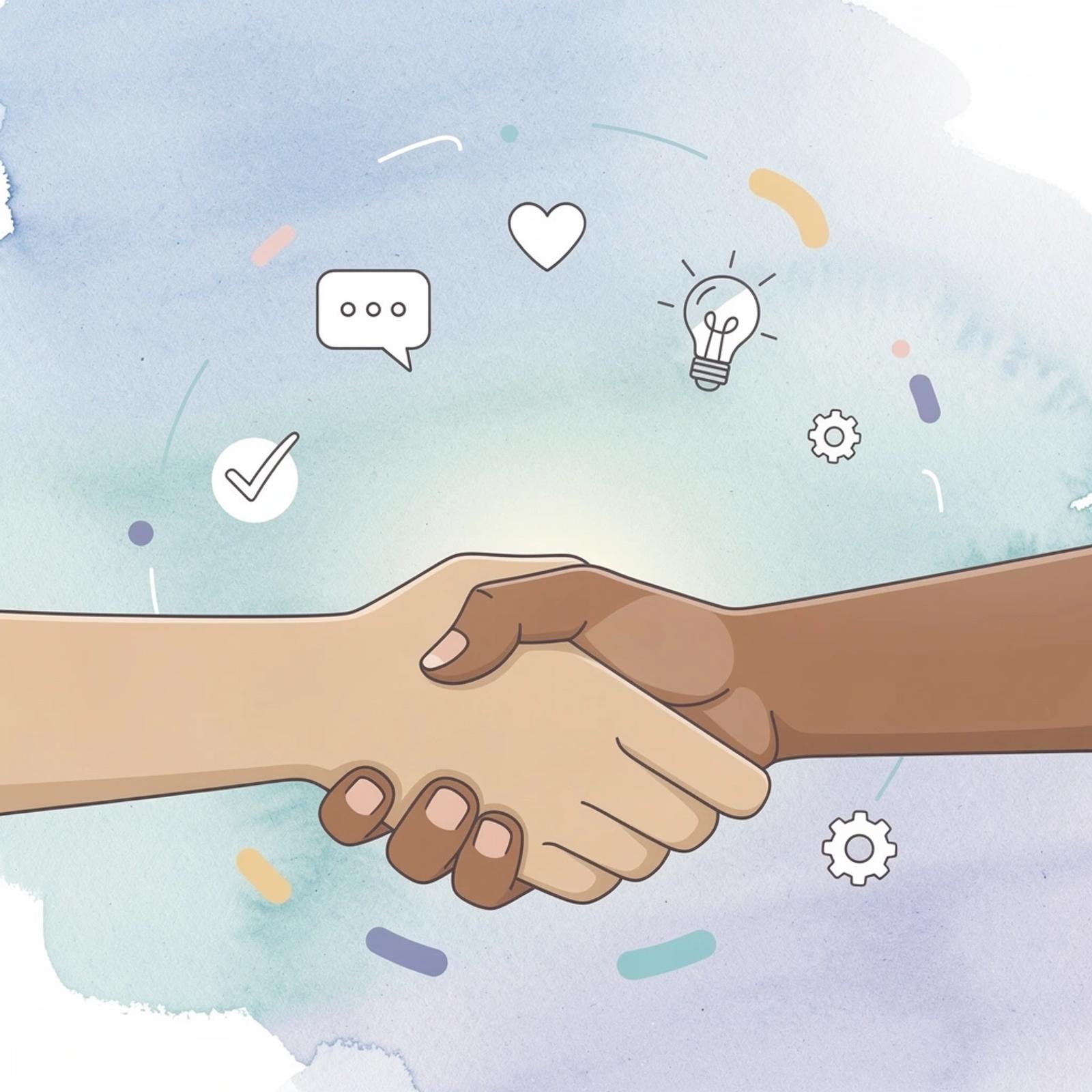 Scene illustration of a handshake representing sustainable creator and brand partnerships