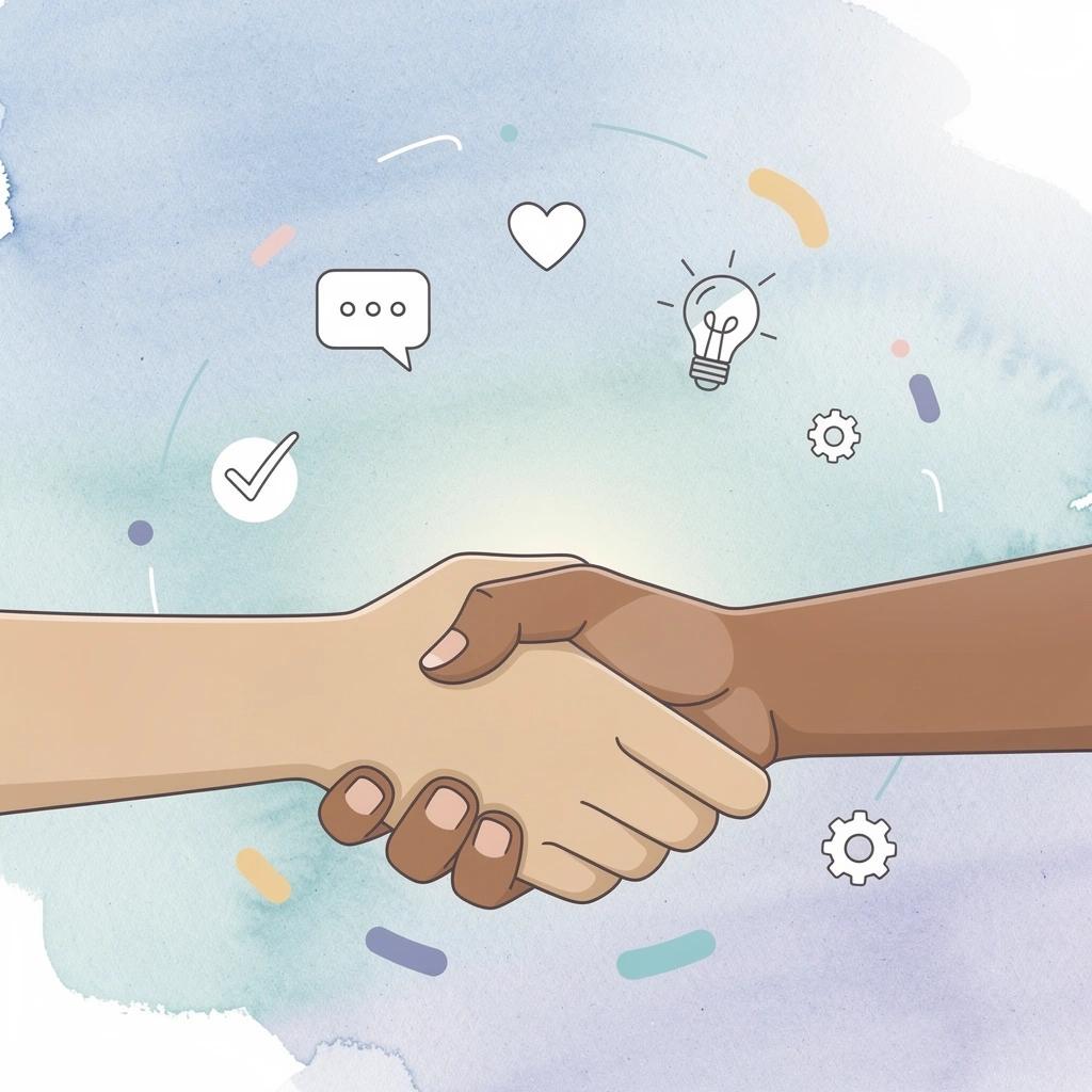 Scene illustration of a handshake representing sustainable creator and brand partnerships