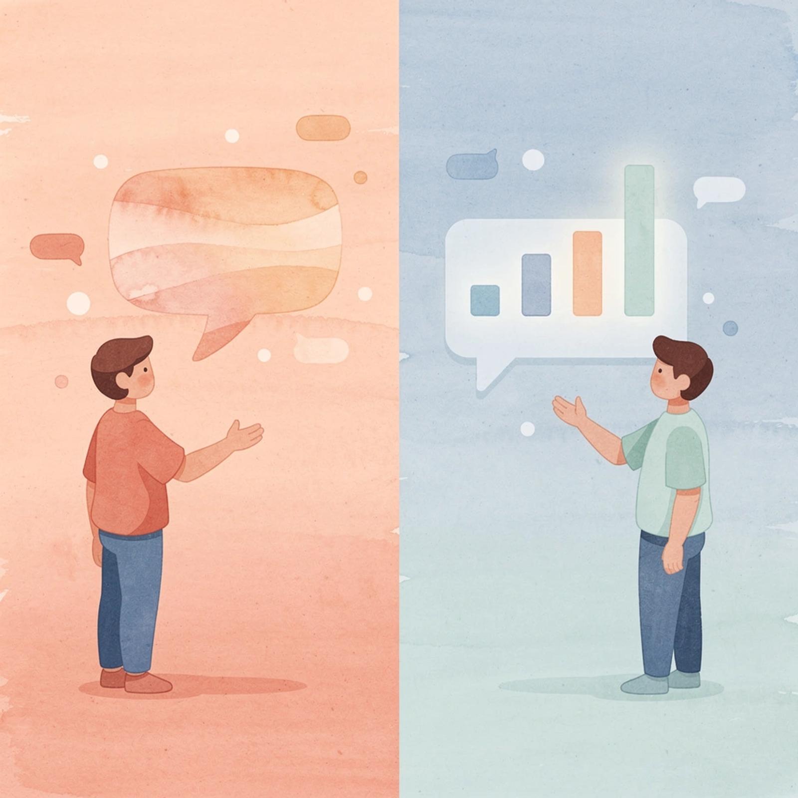 Split scene illustration comparing traditional content creation approach versus audience expansion strategy