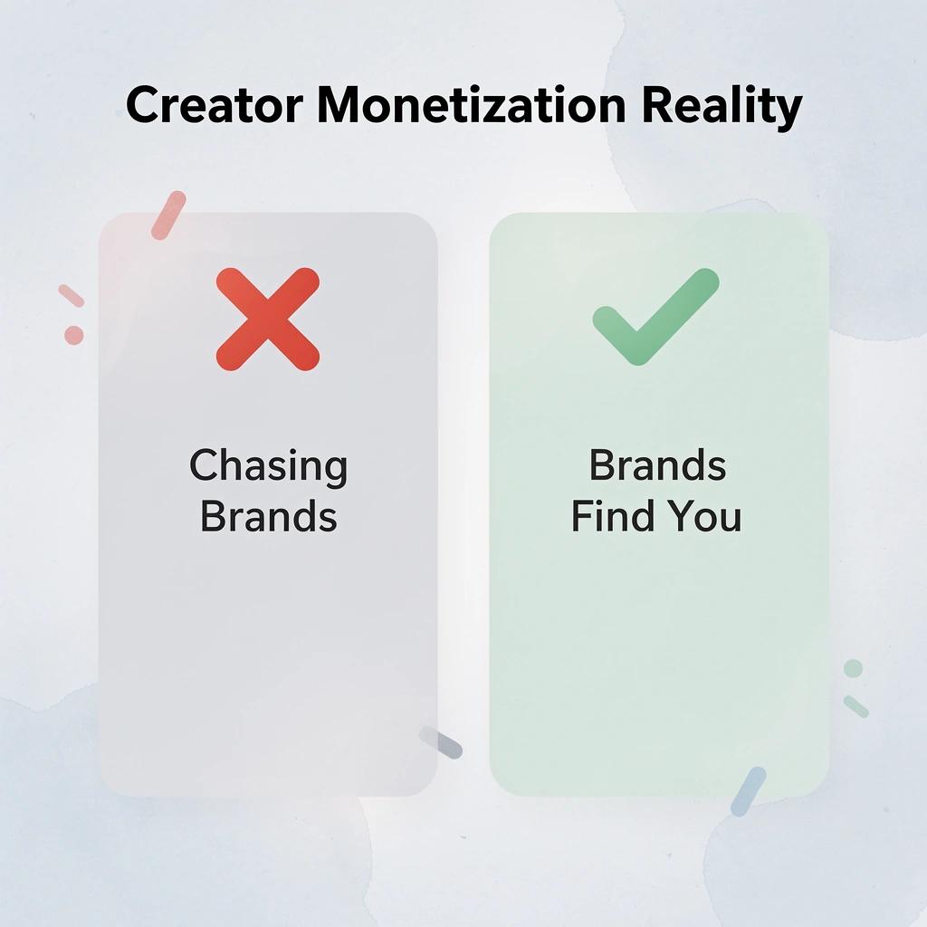 Before and after infographic showing the shift from chasing brands to brands finding creators
