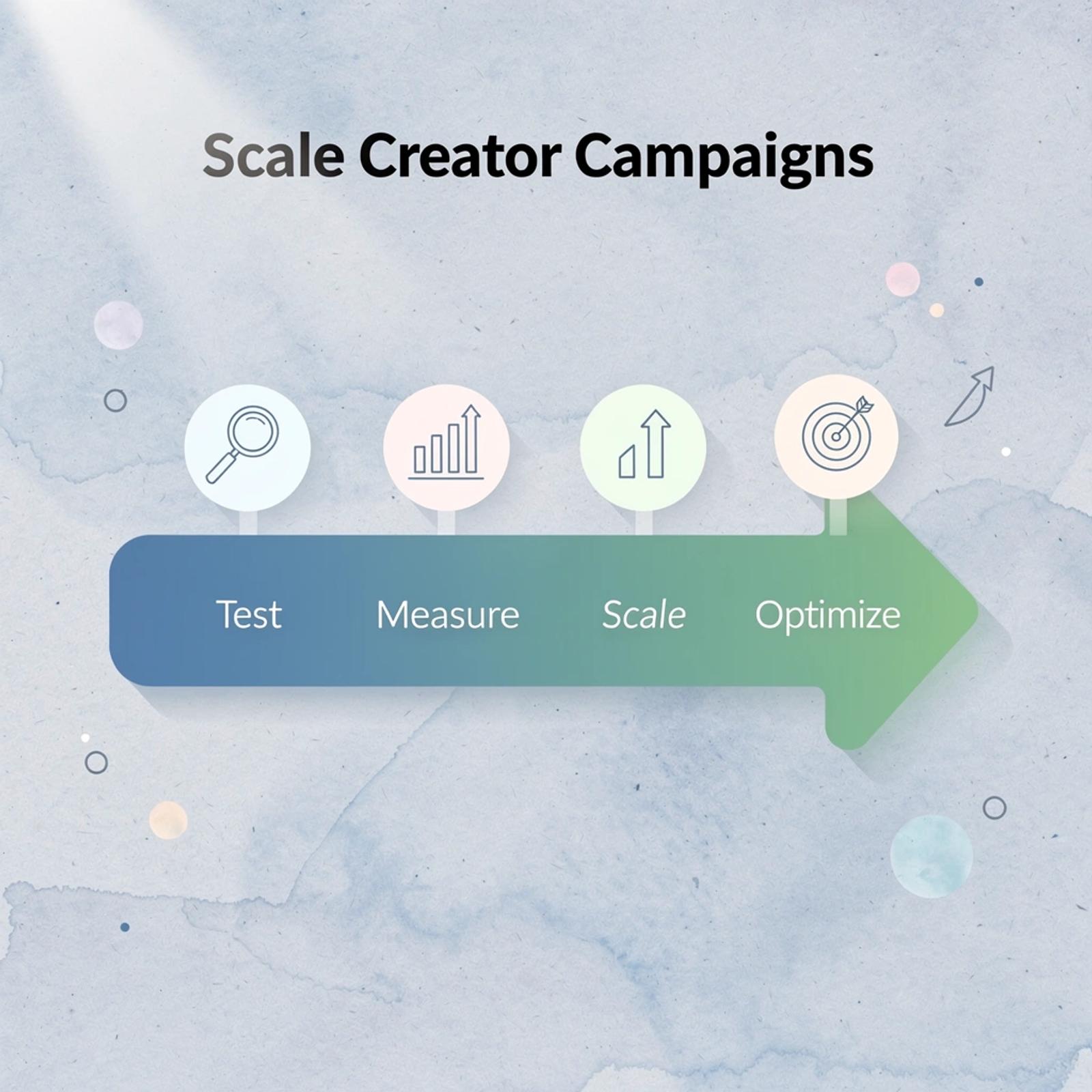 Four-step progression showing how to scale creator campaigns from testing to optimization