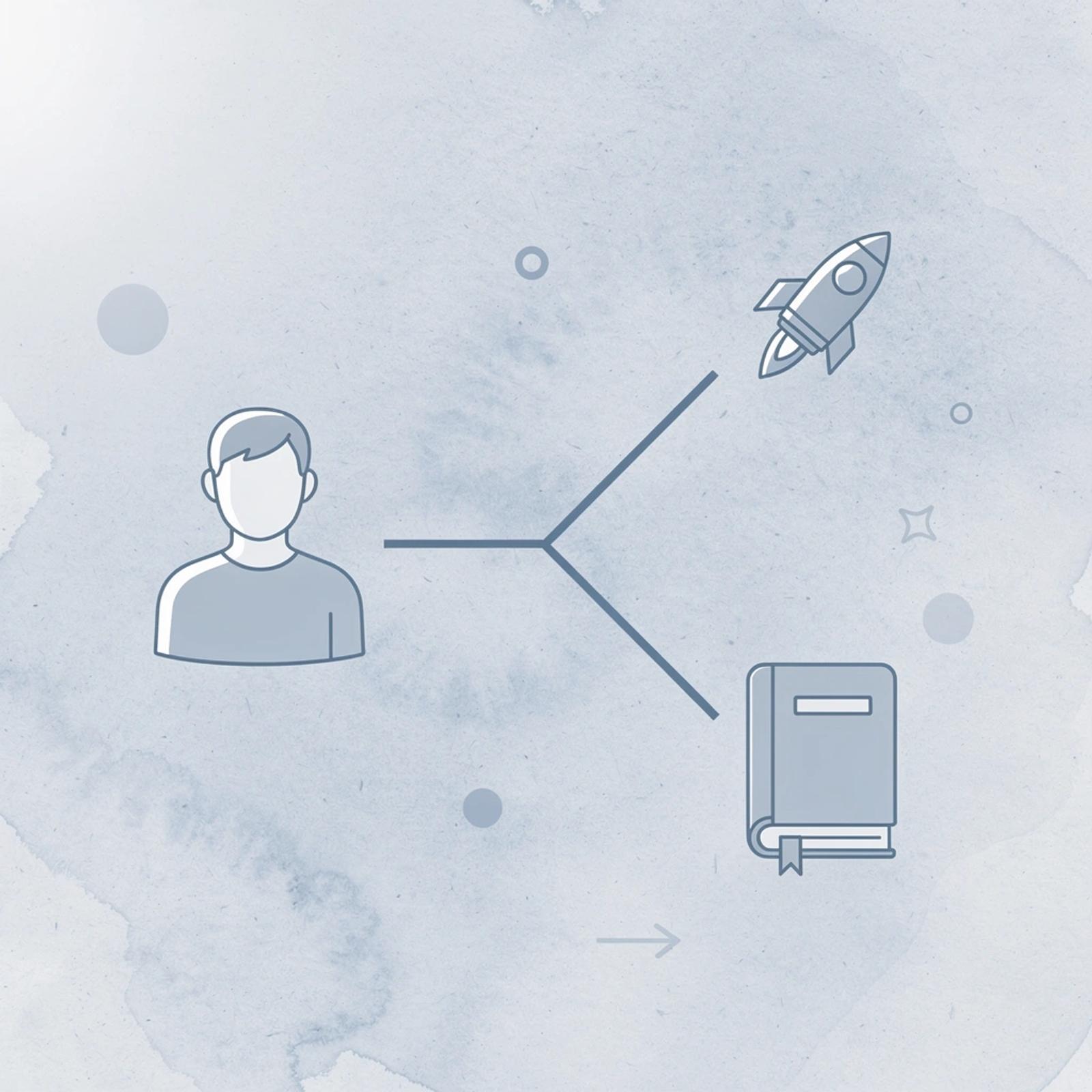 Question mark icon splitting into two paths representing different strategic approaches