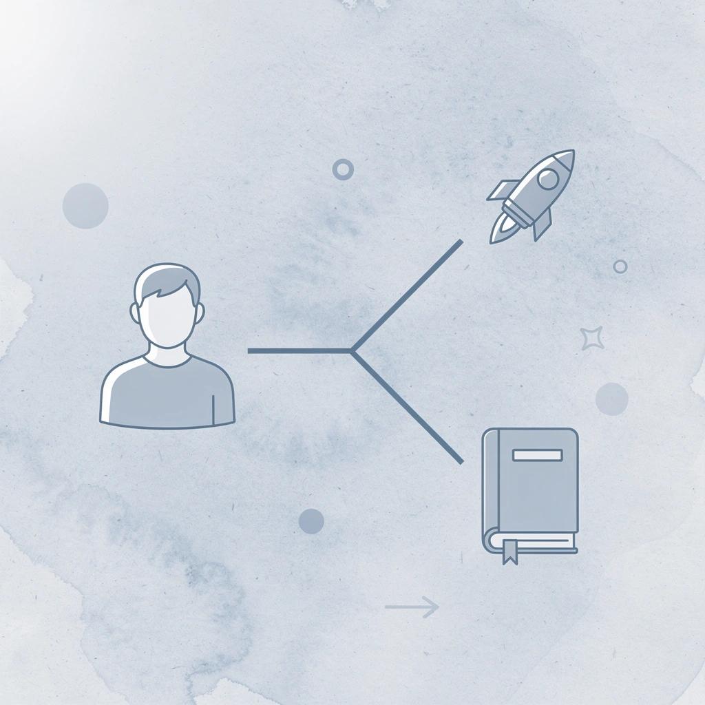 Question mark icon splitting into two paths representing different strategic approaches