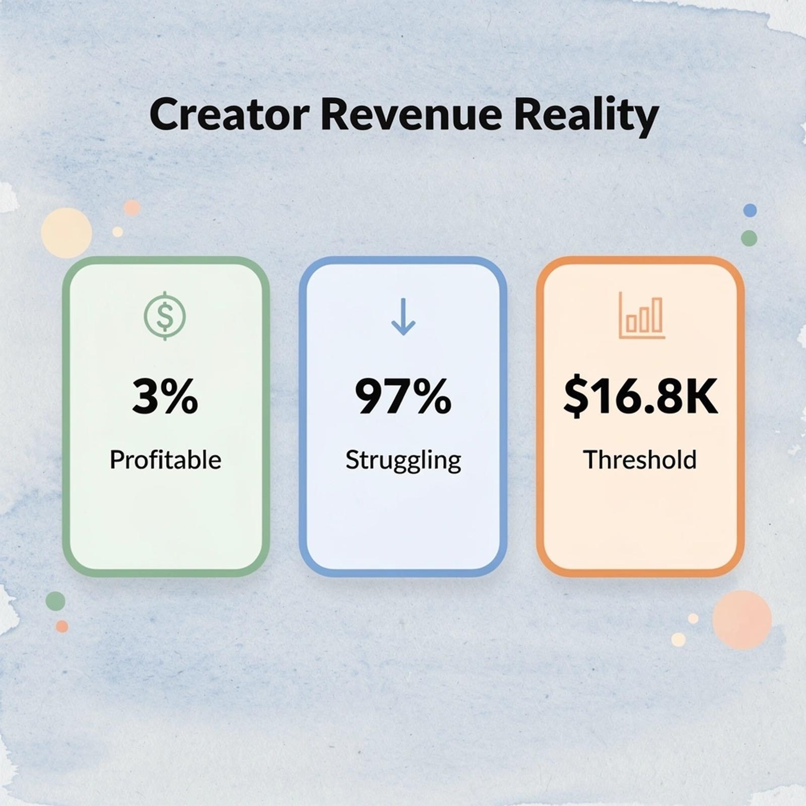 Statistics showing only 3% of YouTube creators make over $16,800 per year