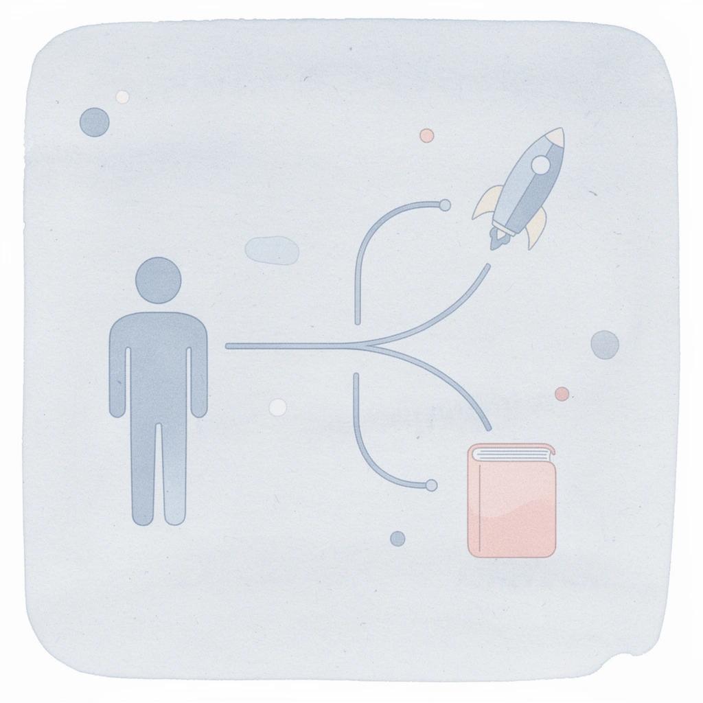 Icon splitting into two paths representing the gap between knowing and acting