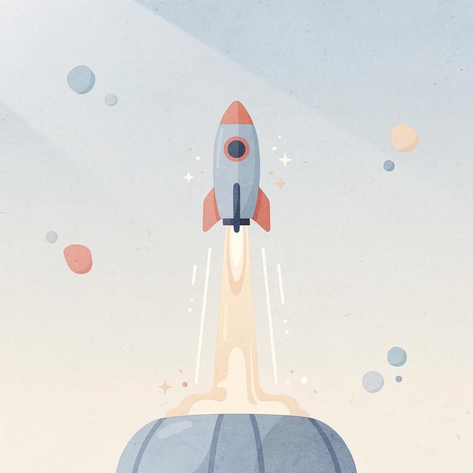 Scene illustration of a creator launching upward, representing content income growth