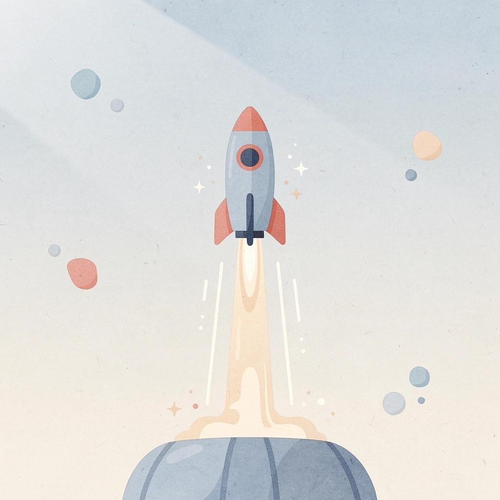 Scene illustration of a creator launching upward, representing content income growth
