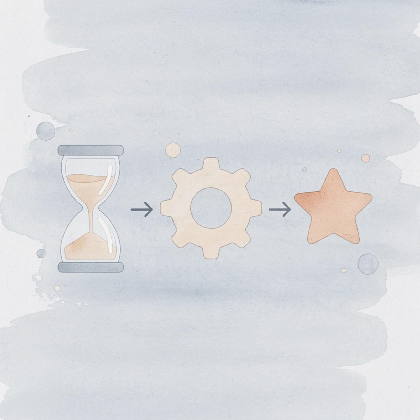 Three icons showing traditional creator monetization waiting process