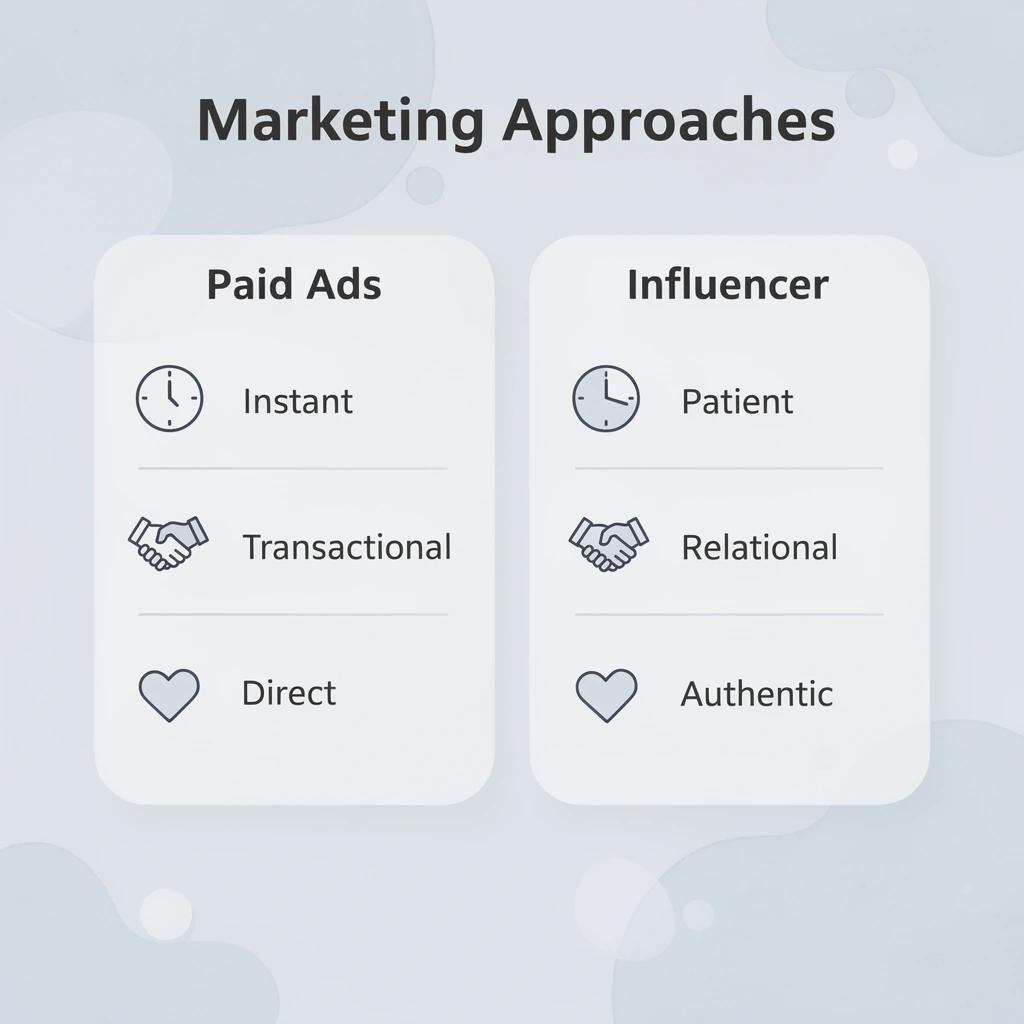 Comparison between paid advertising and influencer marketing approaches