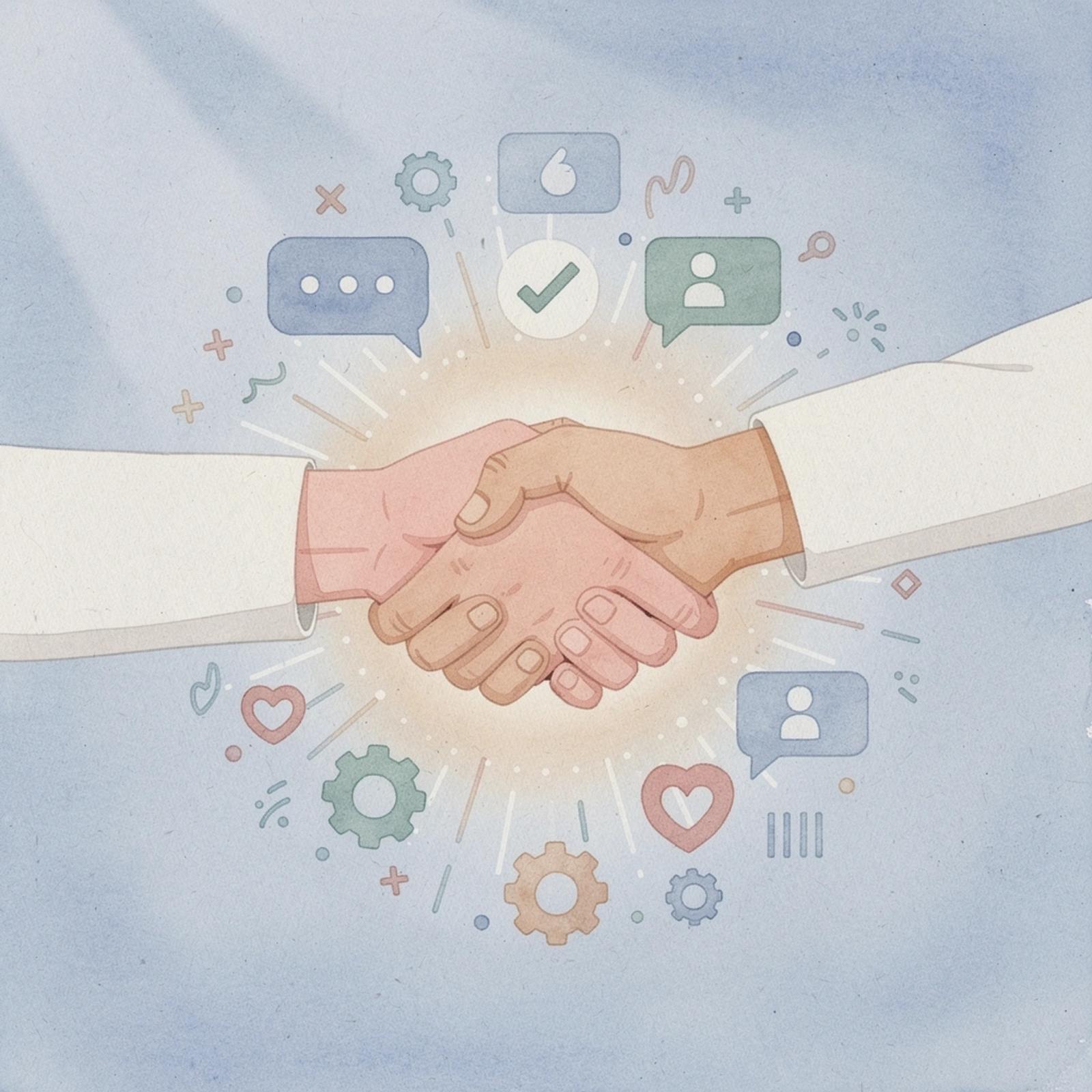 Illustration of hands connecting representing creator-brand partnerships