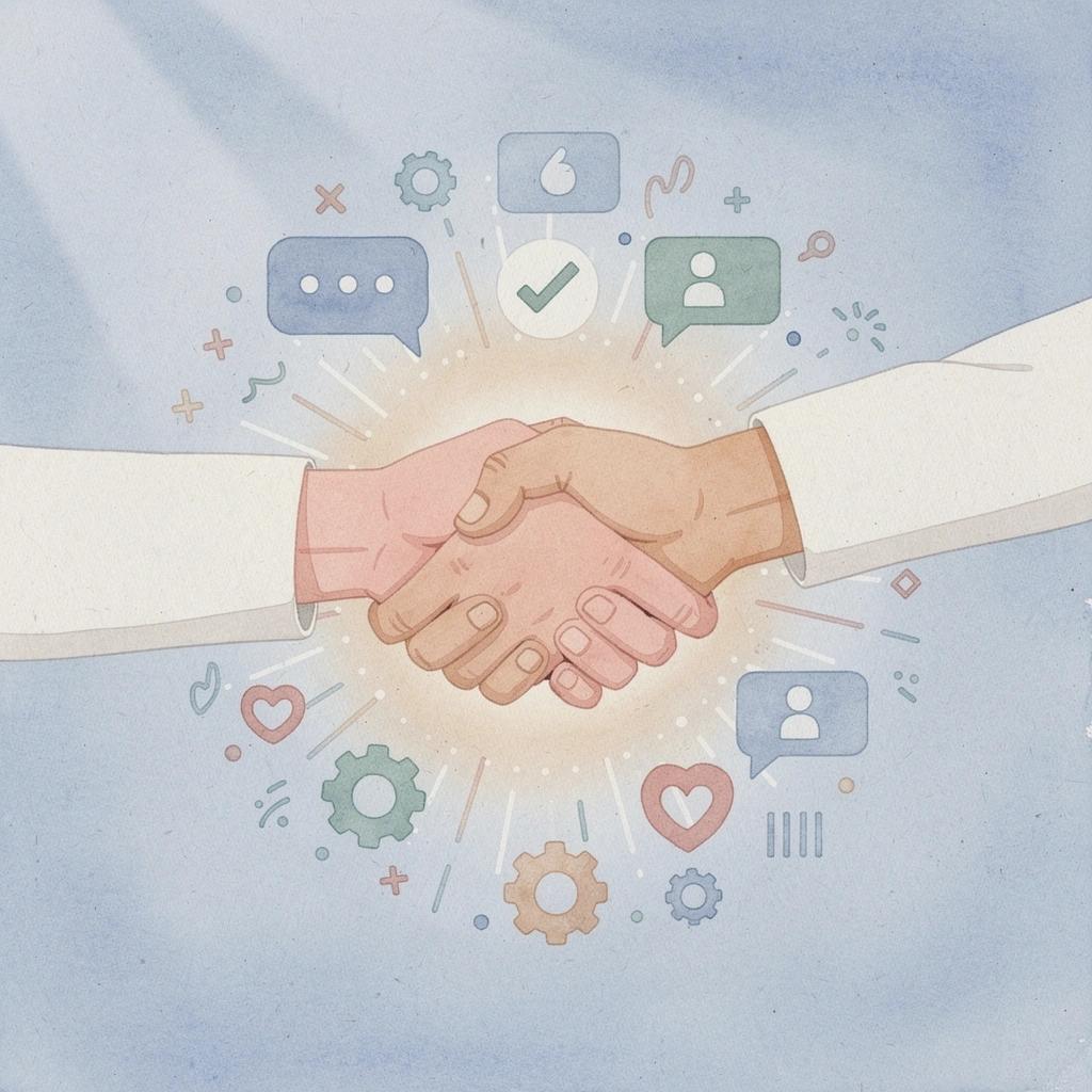 Illustration of hands connecting representing creator-brand partnerships