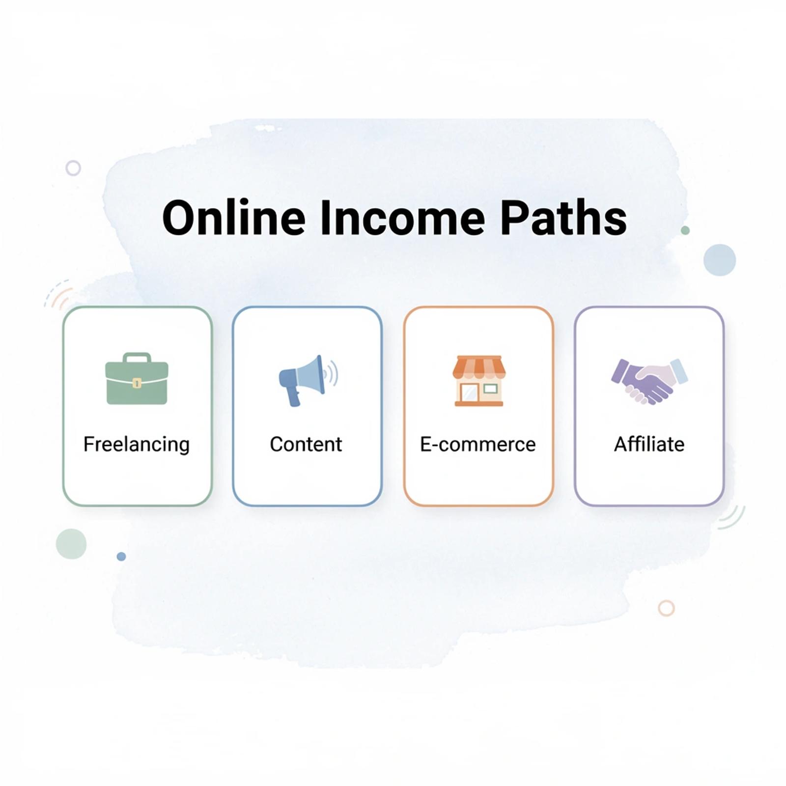 Four main online income paths with icons