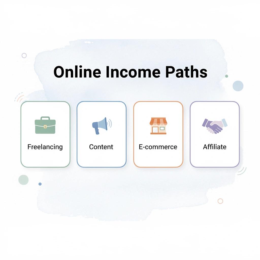 Four main online income paths with icons
