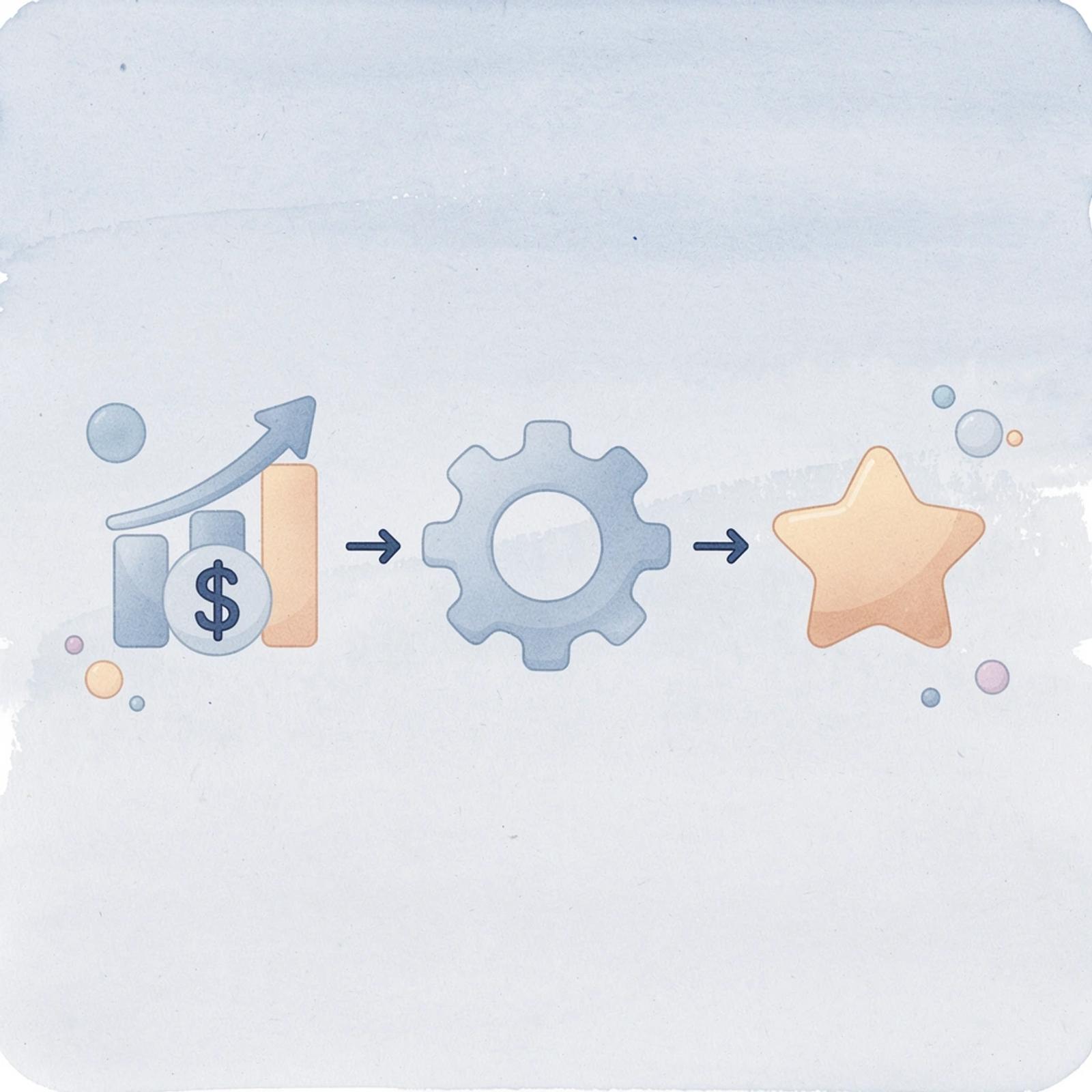 Three icons representing performance payments, scalability, and revenue tracking