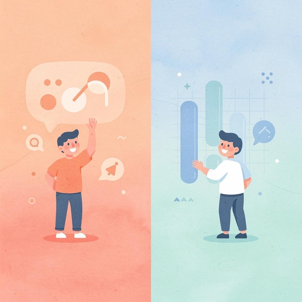 Split scene comparing traditional creator marketing versus performance-based approach