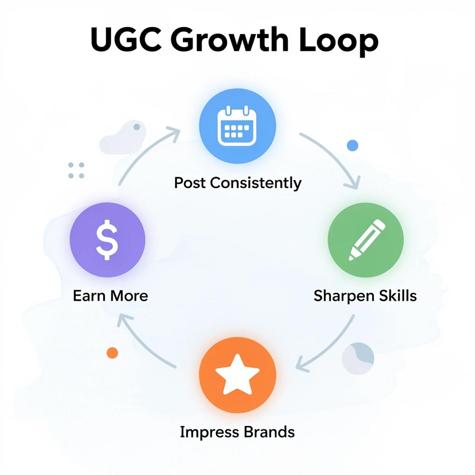 Cycle loop infographic showing the four repeating steps of UGC earnings growth