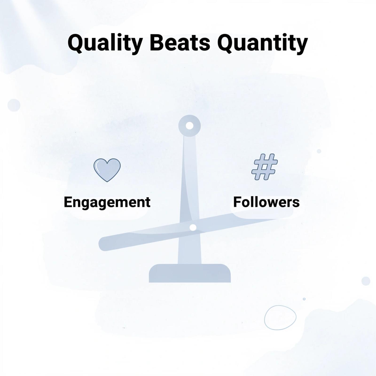 Balance scale comparing engagement quality versus follower quantity