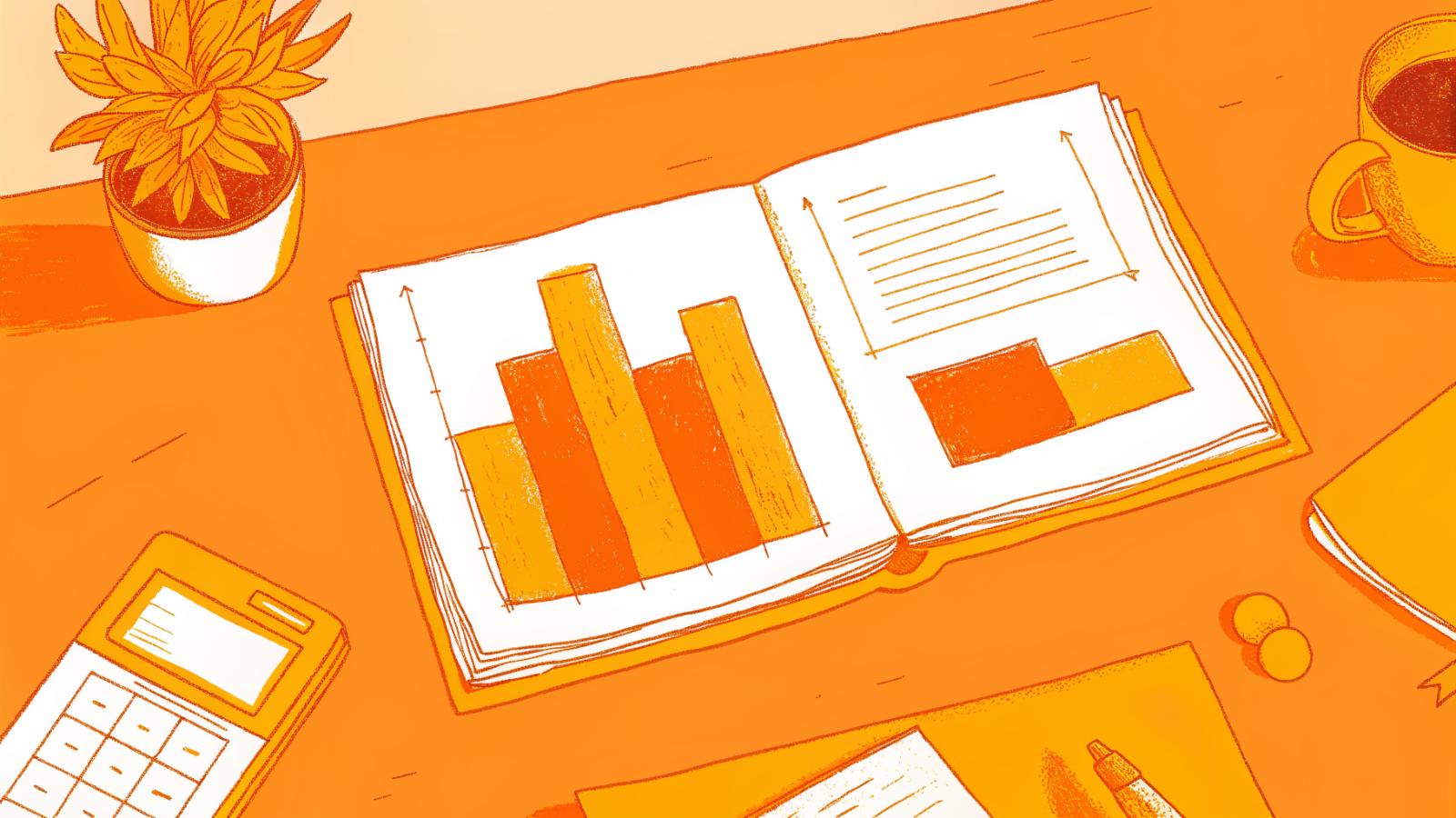 notebook comparing flat follower-rate bars versus variable CPM earnings bars on a desk