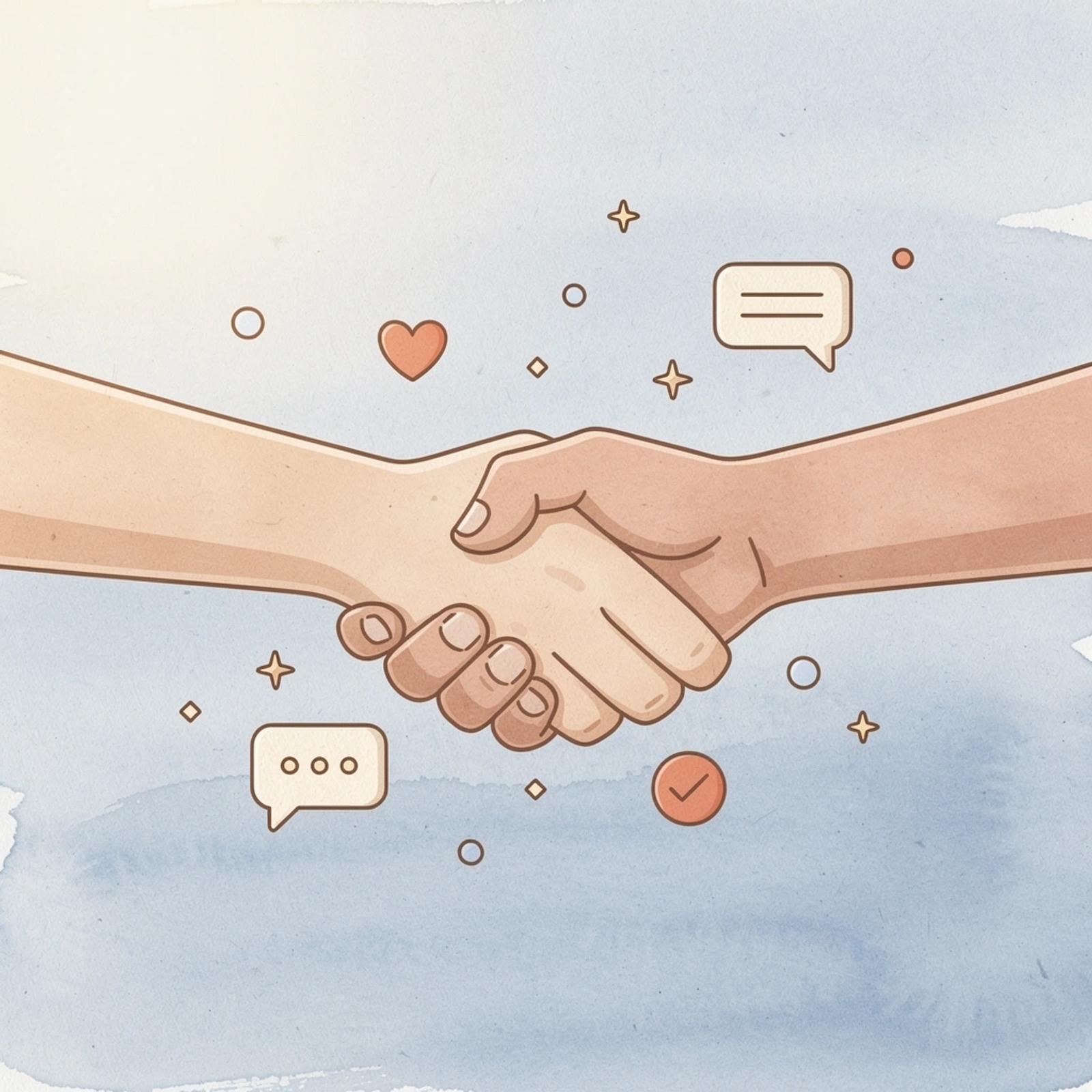 Handshake scene representing brand-creator partnerships with floating metrics