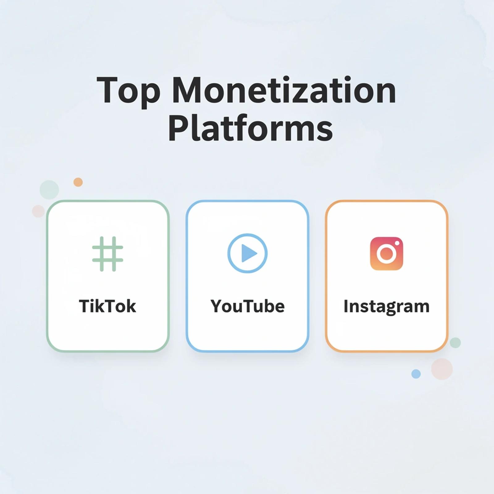 Three cards showing top social media monetization platforms