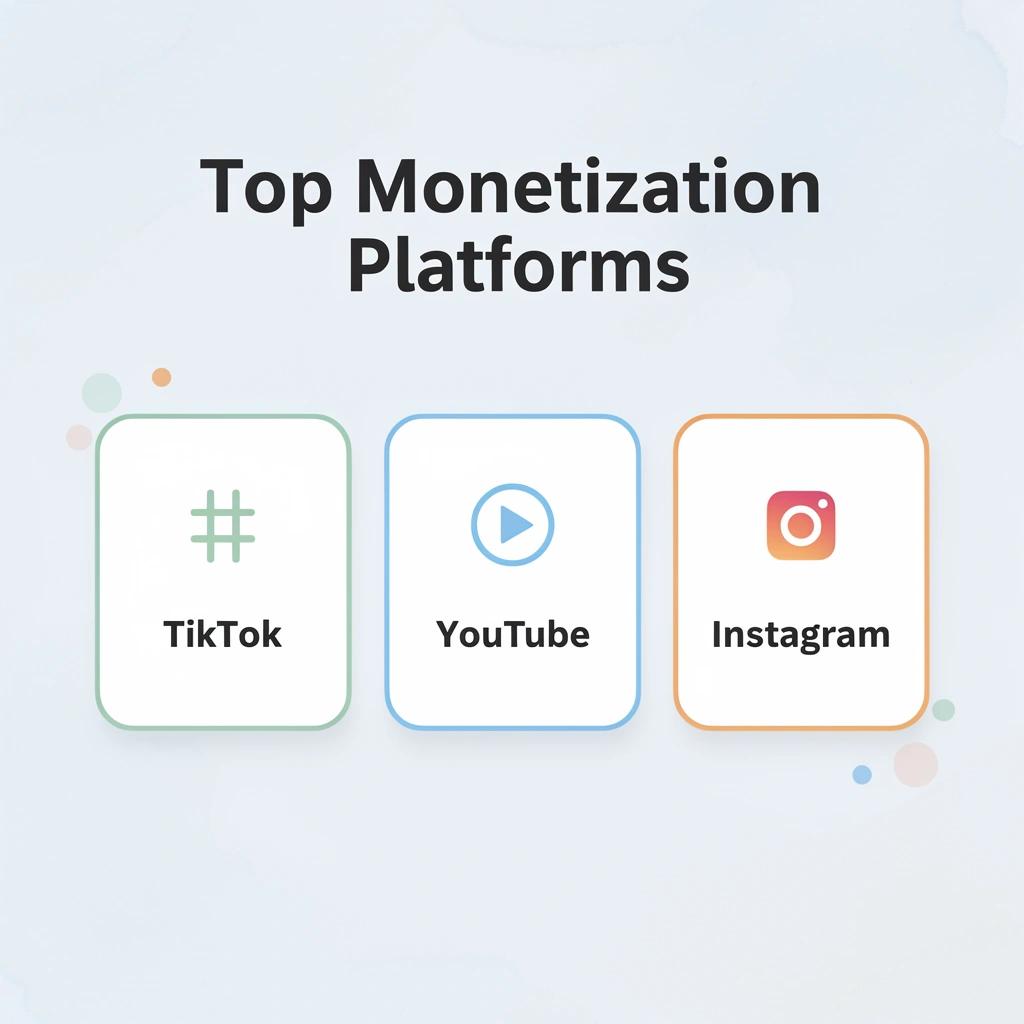 Three cards showing top social media monetization platforms