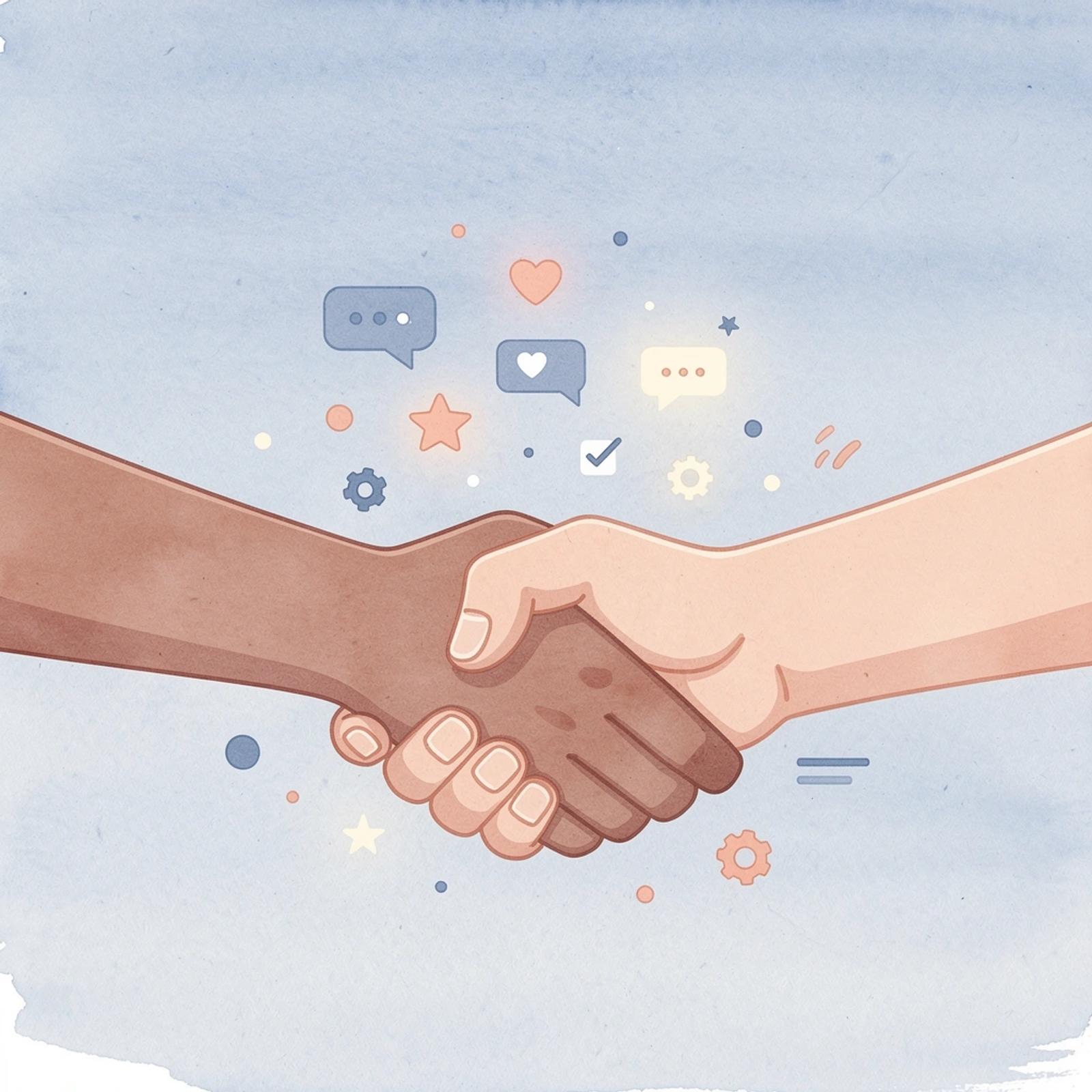 Scene illustration of a handshake representing paid brand collaborations on Instagram