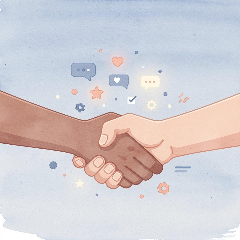 Scene illustration of a handshake representing paid brand collaborations on Instagram