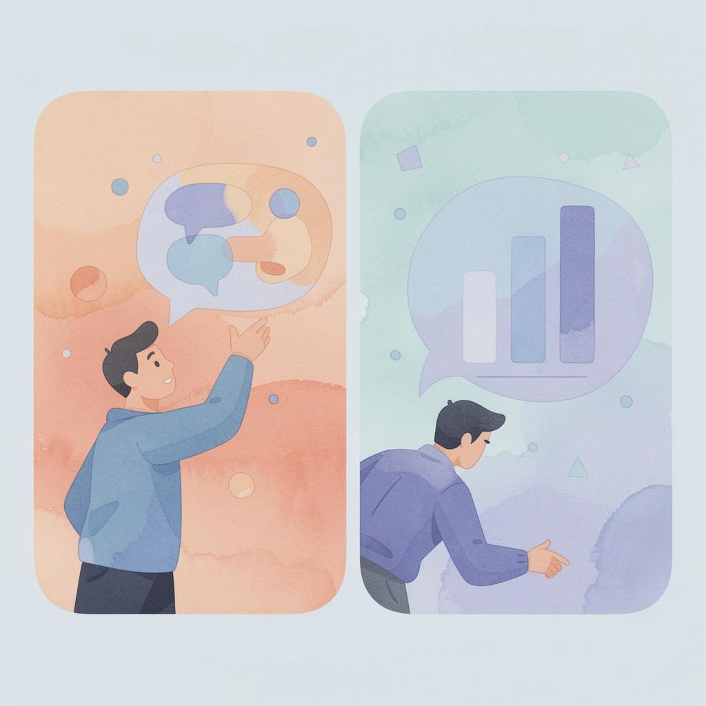 Split scene showing contrast between small-scale and enterprise-level creator management