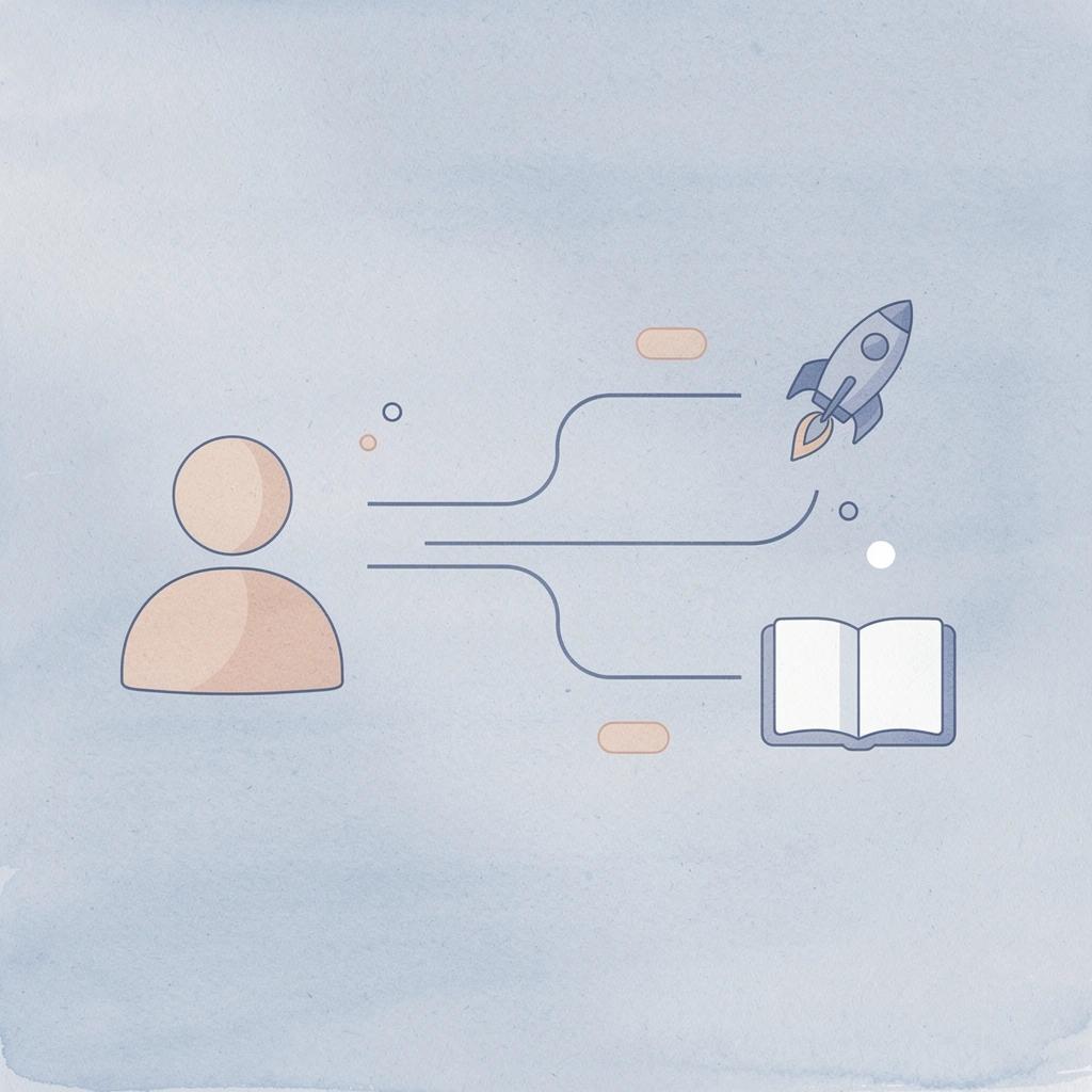 Icon showing single approach splitting into multiple distribution paths