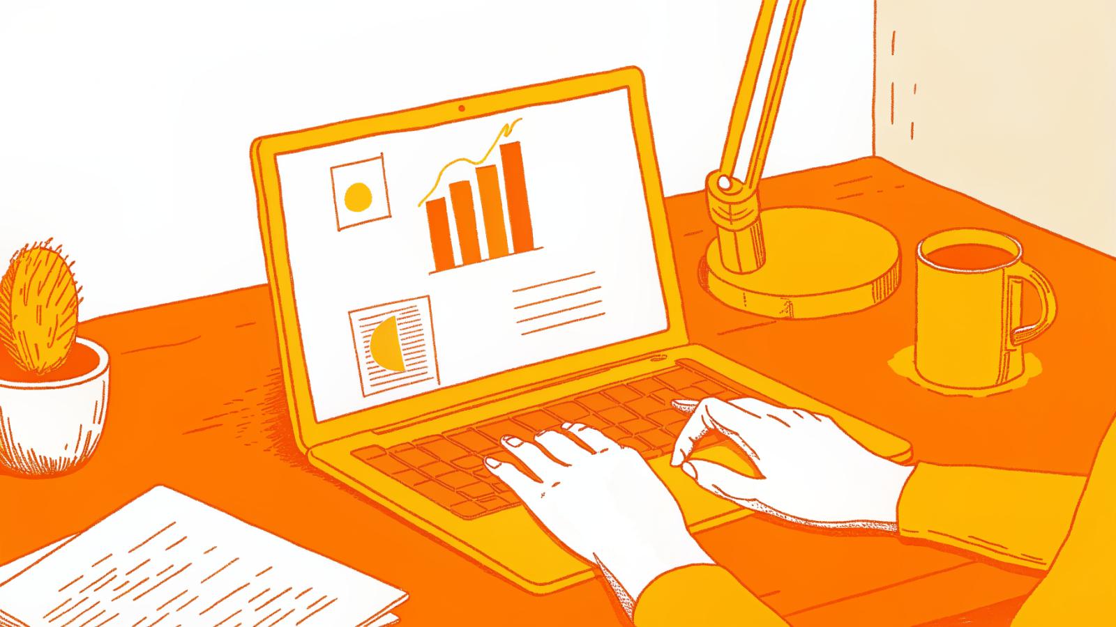 Creator crafting a sponsorship pitch at a laptop with performance chart visuals