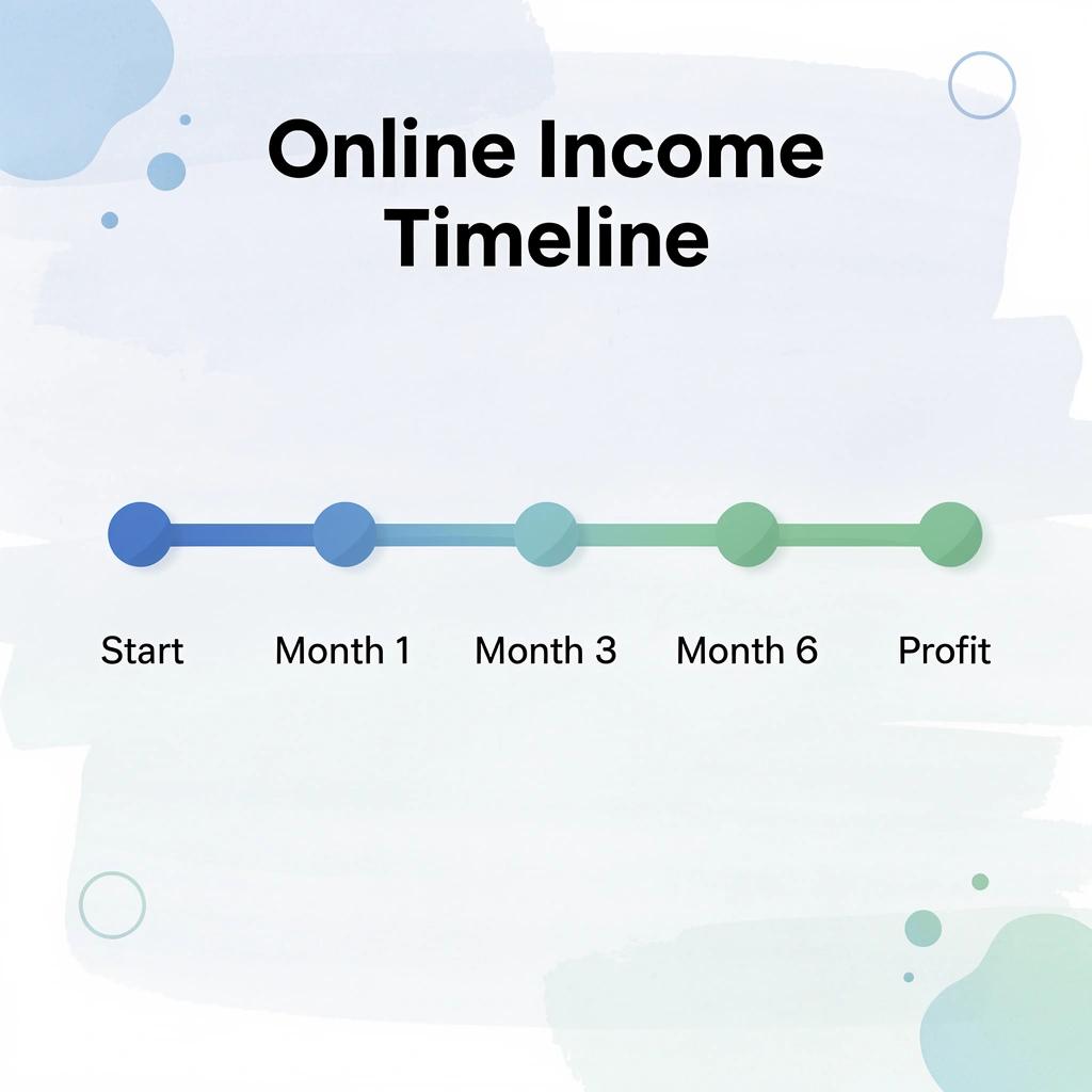 Timeline showing 3-6 month wait for online income