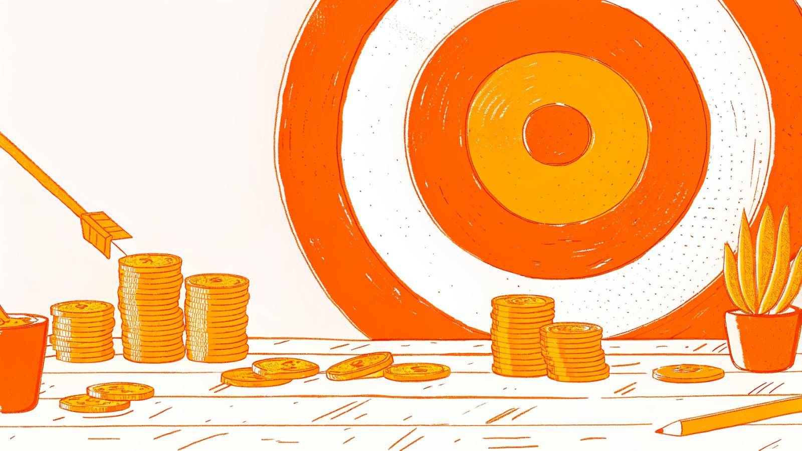 Two coin stacks of unequal height on a target, showing UGC platform cost growth at scale