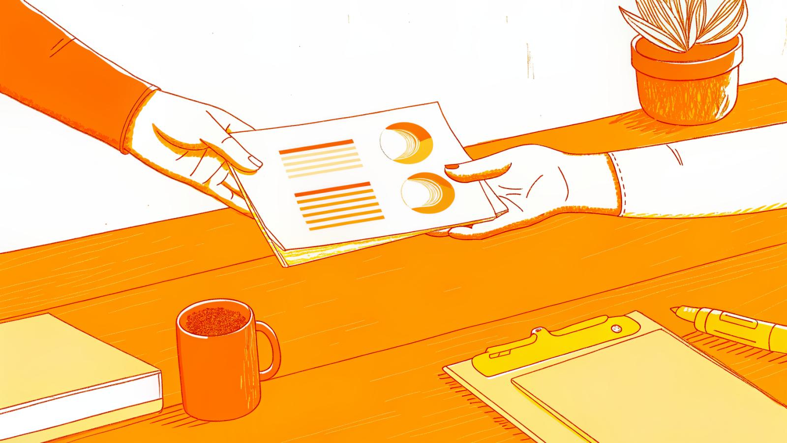 Creator handing a campaign performance report to a brand partner, sealing a long-term deal