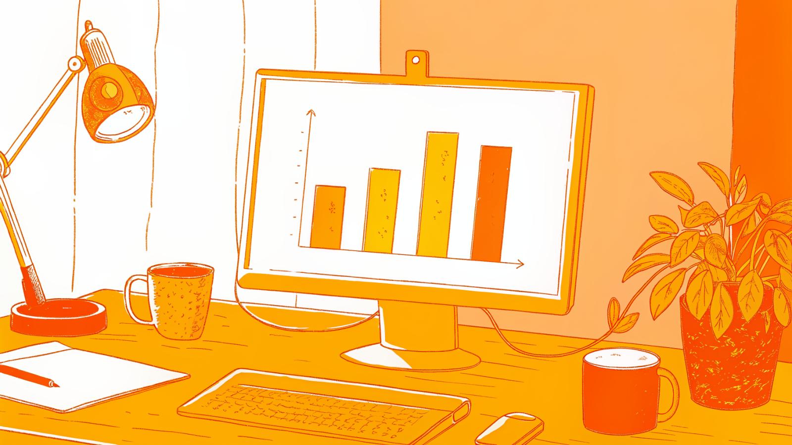 Four streaming platform icons beside a revenue bar chart on a glowing monitor at a streamer's desk
