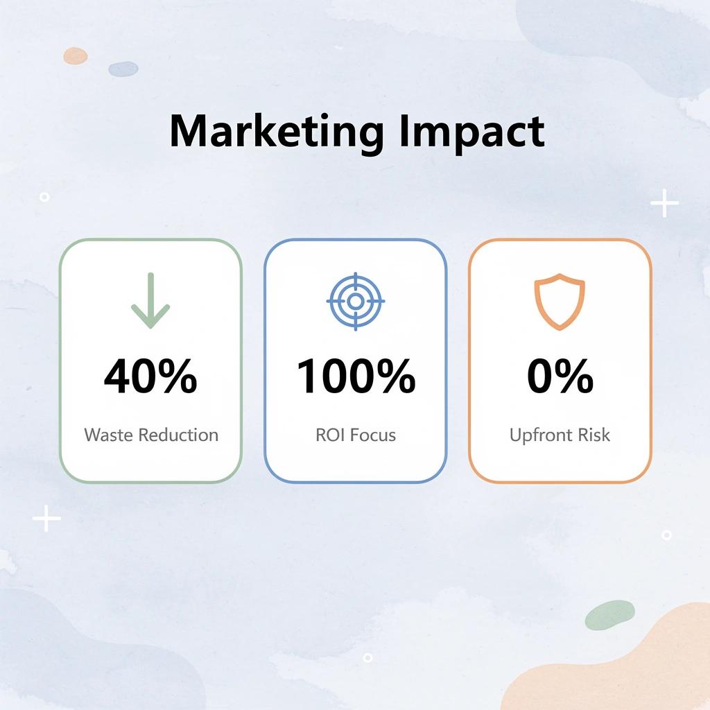 Marketing impact statistics showing waste reduction and ROI improvements