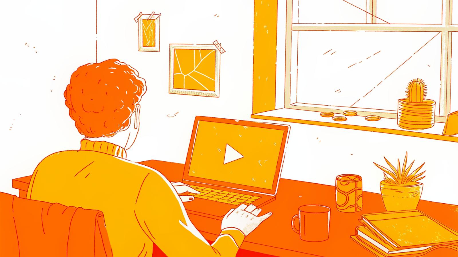 Creator at laptop sees tiny earnings from viral views beside a rising brand CPM gauge