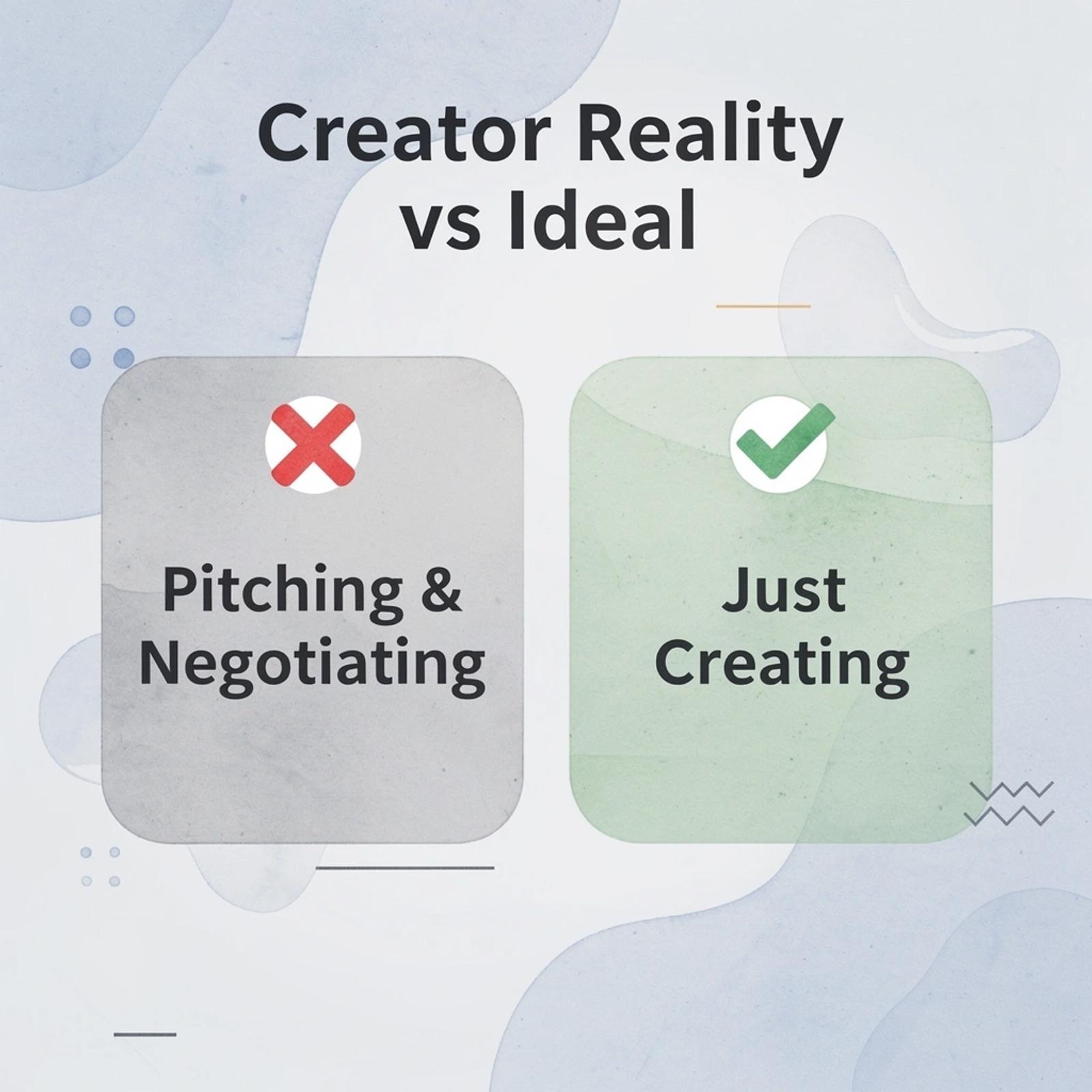 Before and after infographic showing creators pitching versus just creating content
