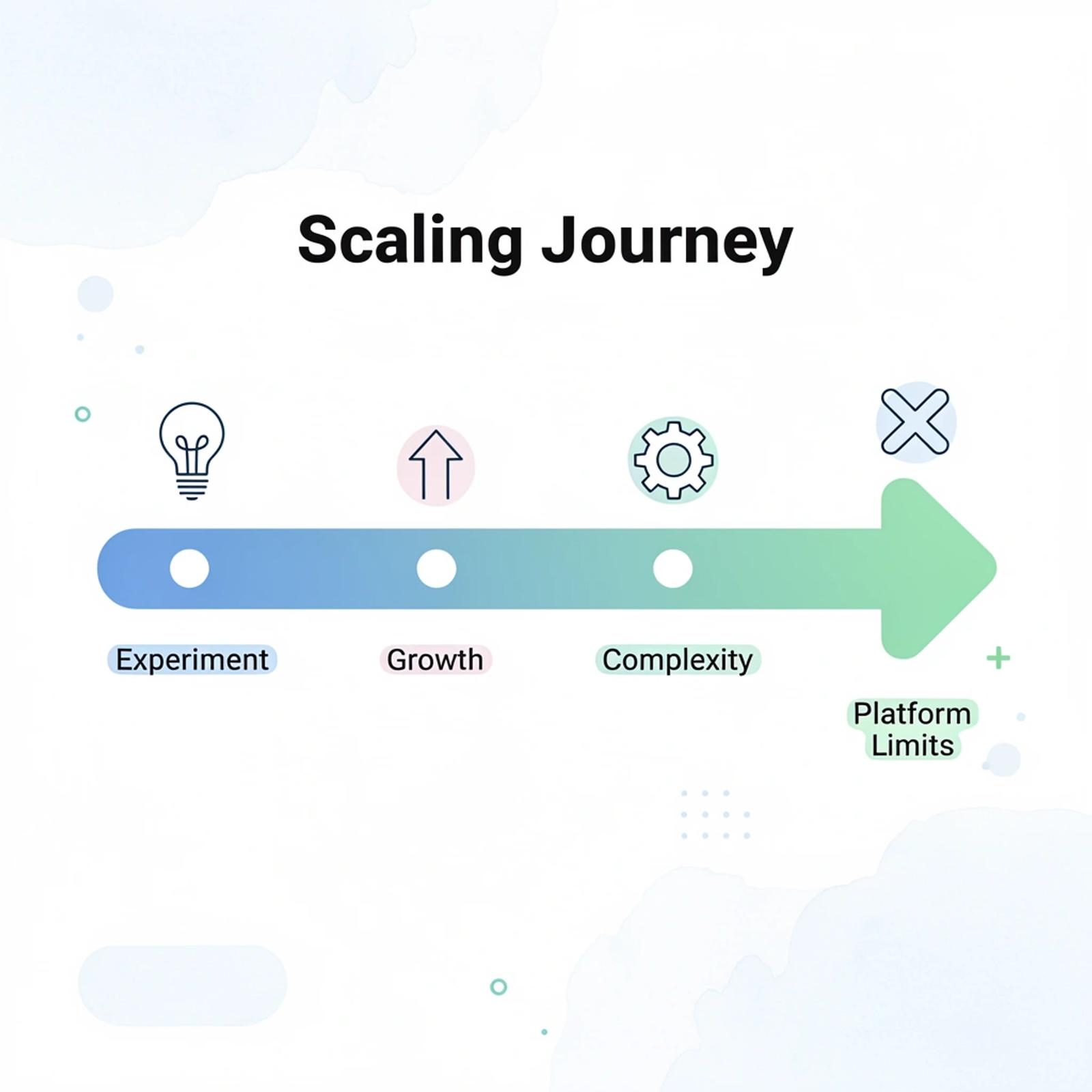 Progression showing creator marketing scaling journey from experiment to platform limits